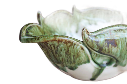 Flower Shaped Ceramic Planter with Green Glazed Rim