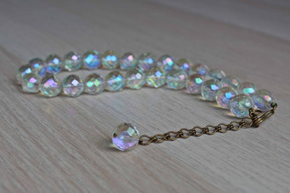 Round Faceted Iridescent Glass Bead Choker Necklace