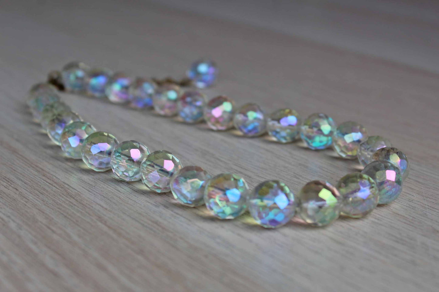 Round Faceted Iridescent Glass Bead Choker Necklace