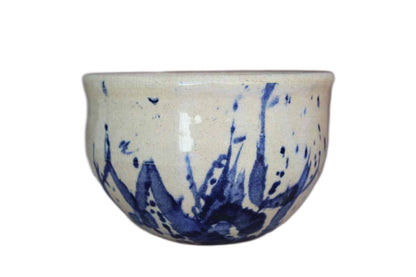 Small Primitive Handmade Earthenware Bowl with Cobalt Blue Splattered Design