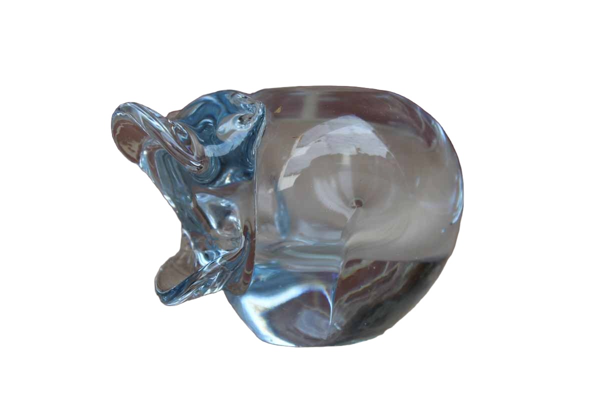 Clear Glass Hippopotamus Paperweight and Pen/Pencil Holder