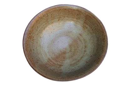 Simple Round Brown and Olive Green Stoneware Bowl Made in 1989