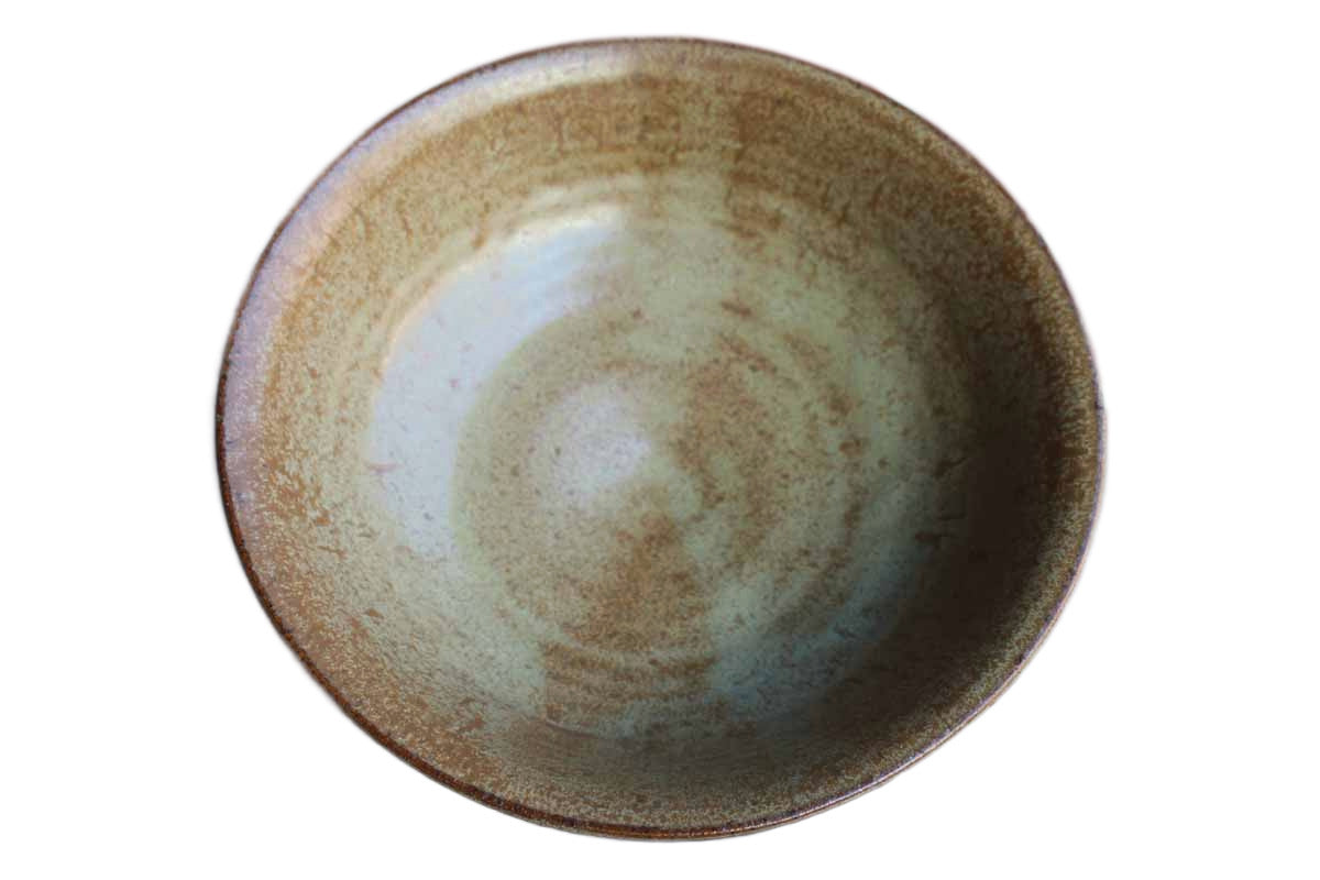 Simple Round Brown and Olive Green Stoneware Bowl Made in 1989