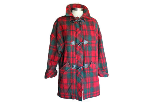 Mackintosh New England (USA) Wool Blend Red and Green Plaid Coat
