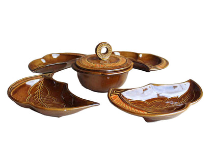 California Pottery (California, USA) Orange and Brown Glazed Lazy Susan Chip & Dip Server