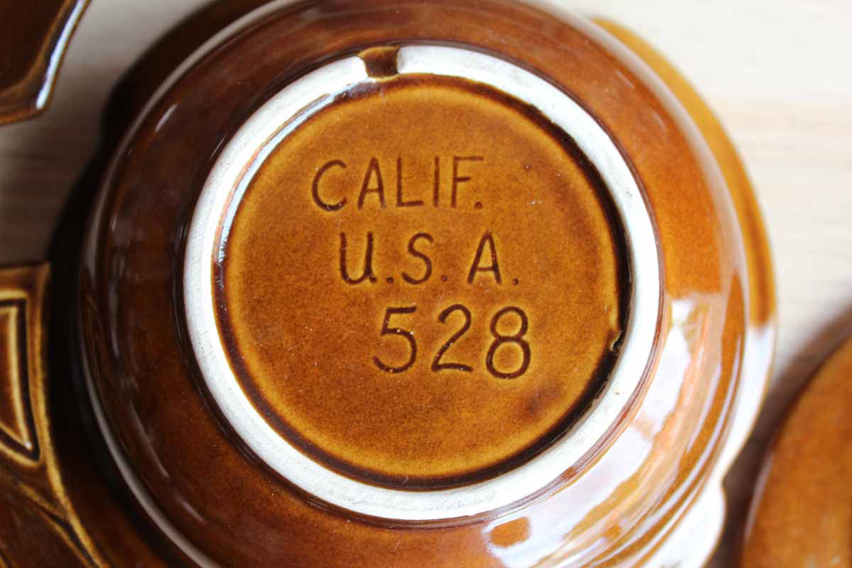 California Pottery (California, USA) Orange and Brown Glazed Lazy Susan Chip & Dip Server