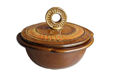 California Pottery (California, USA) Orange and Brown Glazed Lazy Susan Chip & Dip Server