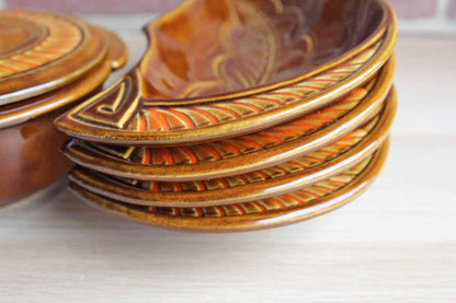 California Pottery (California, USA) Orange and Brown Glazed Lazy Susan Chip & Dip Server