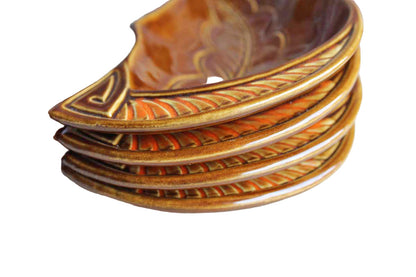 California Pottery (California, USA) Orange and Brown Glazed Lazy Susan Chip & Dip Server