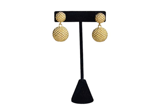 Avon Gold Tone Non-Pierced Drop Earrings with Round Convex Shapes