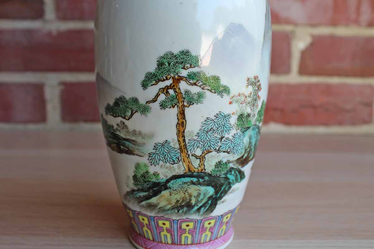 Porcelain Vase with Seascape, Mountain, and Boat Designs