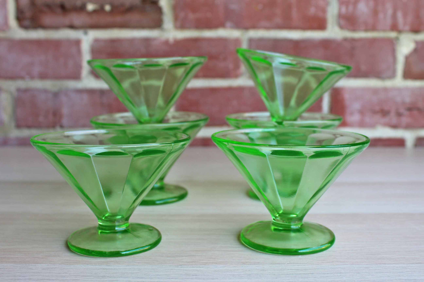 Federal Glass Company (Ohio, USA) Green Pedestal Dessert Glasses, Set of 6