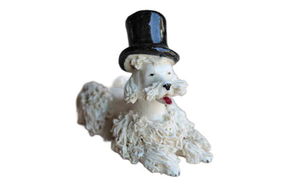 White Porcelain Spaghetti Poodle Wearing a Top Hat