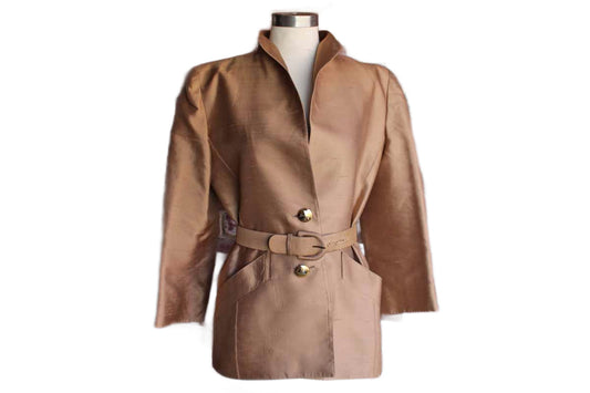 Oscar de la Renta (USA) Shimmery Gold Fancy Jacket with Matching Belt, Size 8