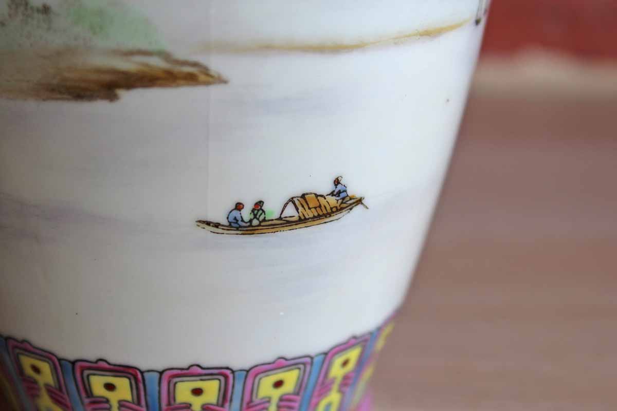 Porcelain Vase with Seascape, Mountain, and Boat Designs