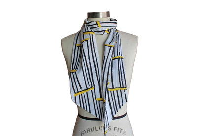 Long Polyester Scarf Decorated with Black and Yellow Abstract Striped Design