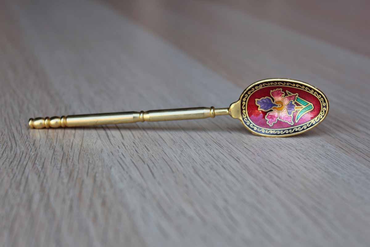 Solid Brass and Enameled Cloissone Sugar Spoon