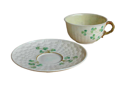 Belleek (Ireland) Porcelain Shamrock Cup with Saucer Set