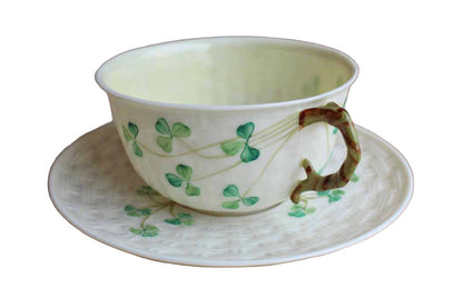 Belleek (Ireland) Porcelain Shamrock Cup with Saucer Set