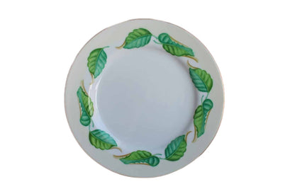 Dessert or Salad Plates with Green and Blue Painted Leaves, Set of 7