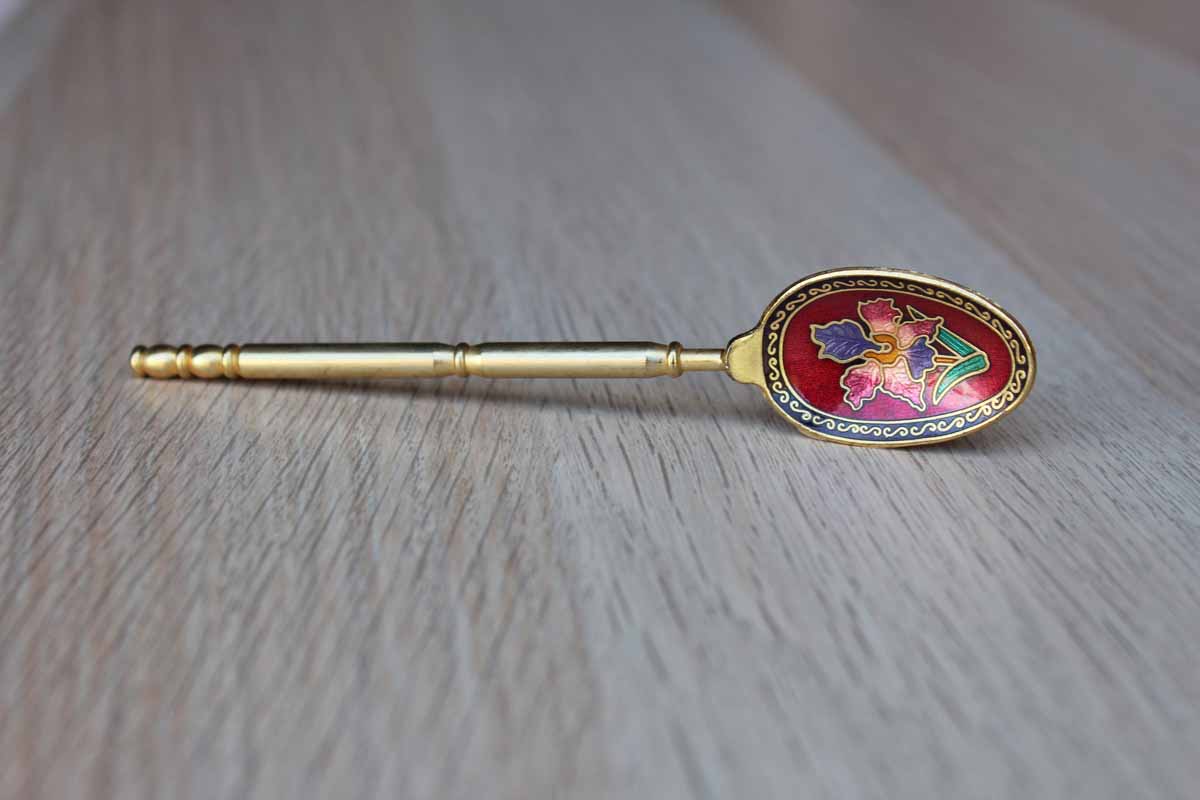 Solid Brass and Enameled Cloissone Sugar Spoon