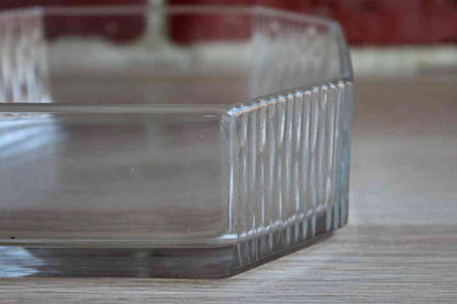 Octagonal Glass Bowl Set Within Silver Faux Bamboo Basket Frame