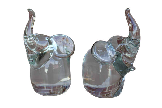 Blown Glass Elephant Figurines, A Pair