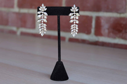 Silver Floral Rhinestone Non-Pierced Drop Earrings