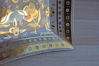 Georges Briard (USA) Gold Flower-Decorated Glass Tray