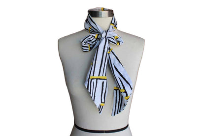 Long Polyester Scarf Decorated with Black and Yellow Abstract Striped Design
