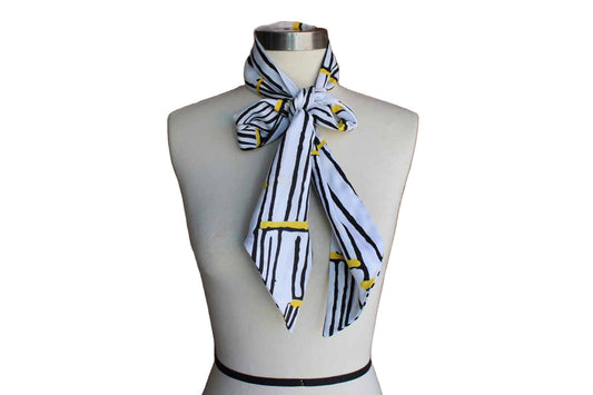 Long Polyester Scarf Decorated with Black and Yellow Abstract Striped Design