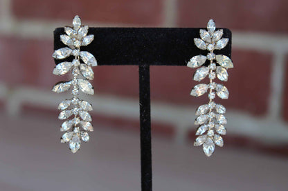 Silver Floral Rhinestone Non-Pierced Drop Earrings