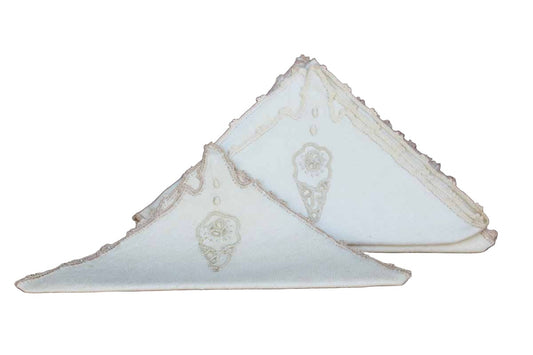 Fine Irish Linen Napkins with Embroidered Edges and Ice Cream Cone Decorations, 6 Napkins