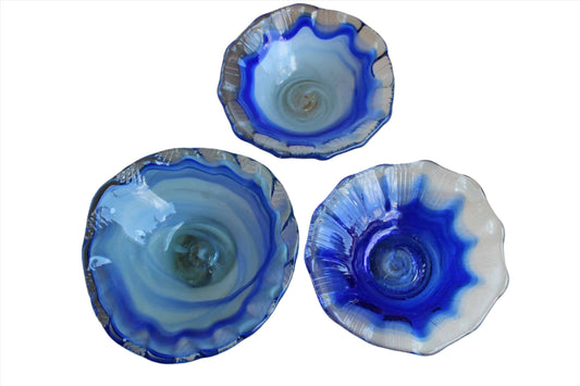 Blue and White Art Glass Bowls, Set of 3