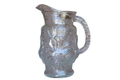Clear Glass Pitcher with Embossed Mottled Flower Designs