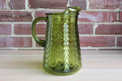 Avocado Green Glass Drink Pitcher with Ice Lip and Swag Detailing