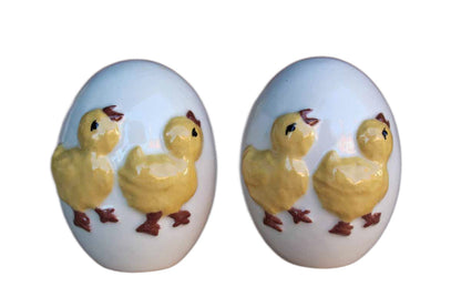 Hand-Painted Ceramic Eggs with Decorative Baby Chicks, A Pair