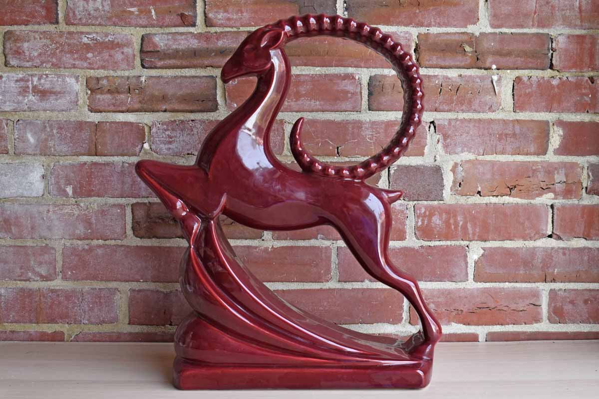 Haeger Potteries (Illinois, USA) Large Ceramic Maroon Gazelle Statue