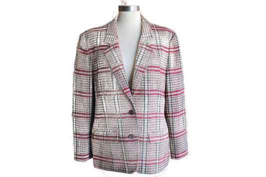 Pendleton Woolen Mills (Oregon, USA) Tan, Black, and Maroon Houndstooth Blazer, Women's Extra-Large