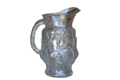Clear Glass Pitcher with Embossed Mottled Flower Designs