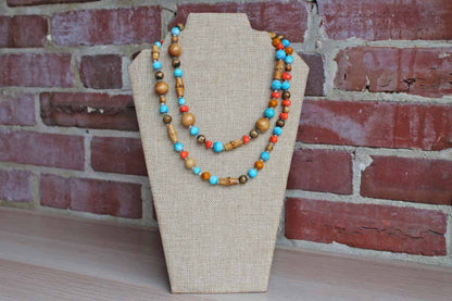 Colorful Wood and Glass Bead Necklace