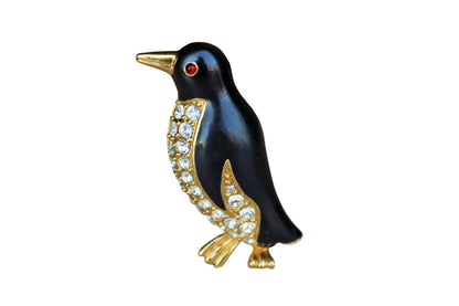 Enamel and Rhinestone Penguin Brooch