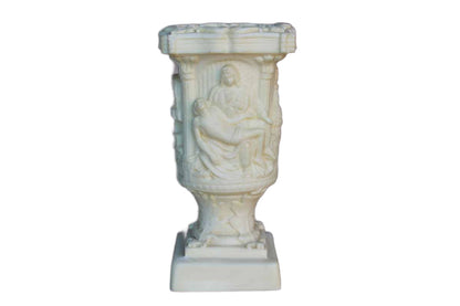 Shallow Pedestal Container with Ornate Carvings of Rome