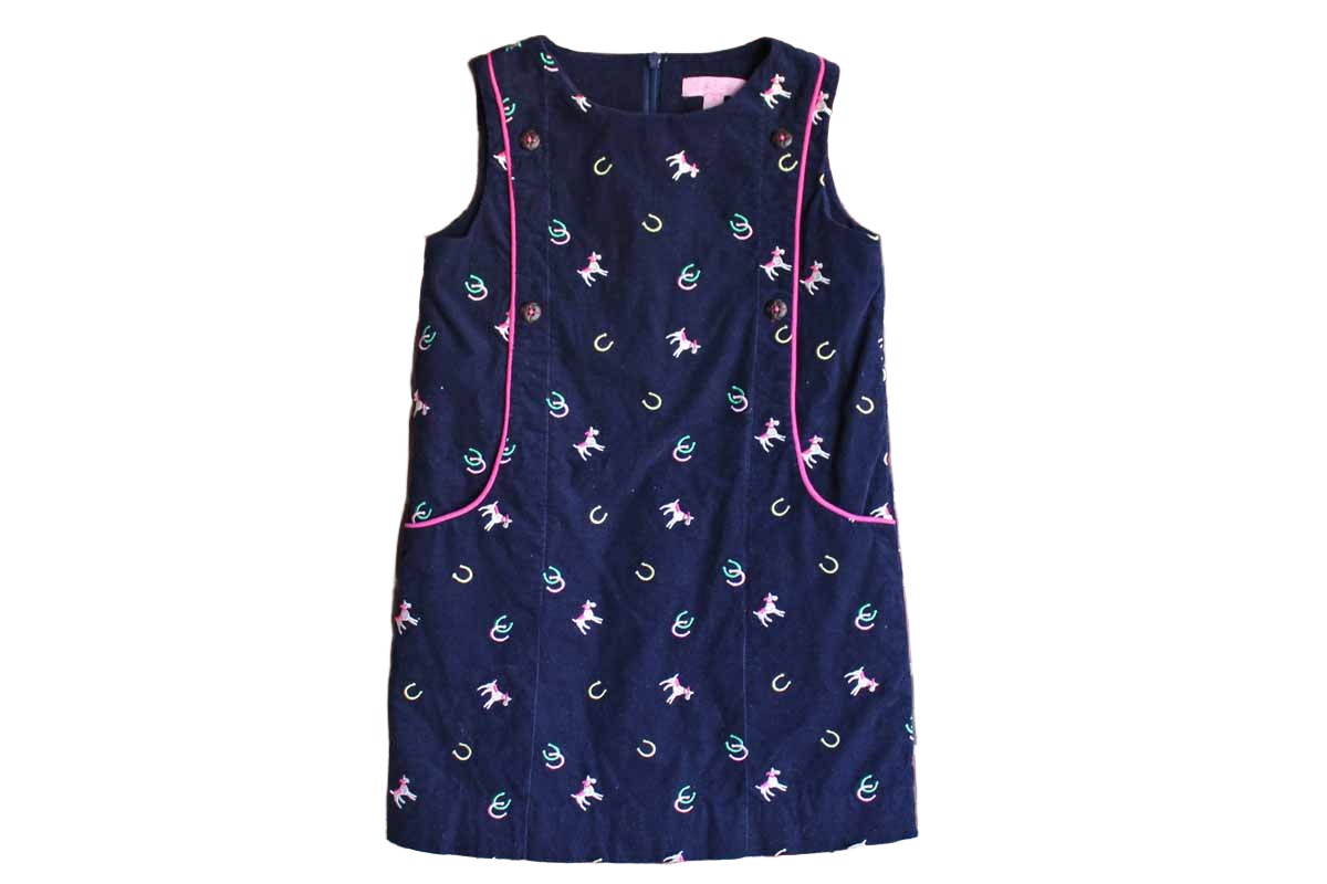 Lilly Pulitzer (USA) Sleeveless Shift Dress Decorated with Embroidered Horses and Horseshoes, Child Size 6