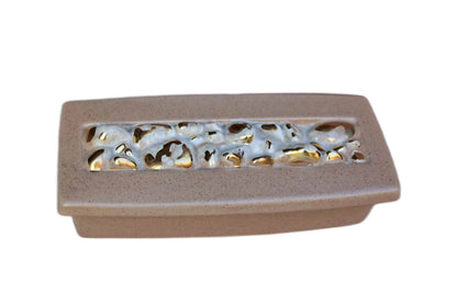 Speckled Brown Ceramic Lidded Dish with Gold Cluster Design on Lid