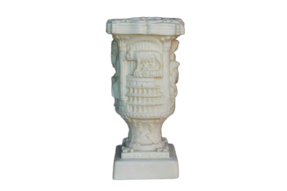 Shallow Pedestal Container with Ornate Carvings of Rome