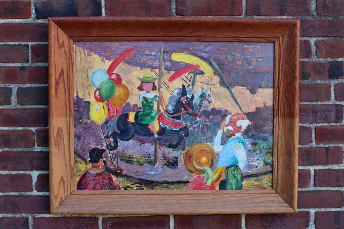 Signed & Framed Original Oil Painting of a Carousel Scene by E.A. Wieland