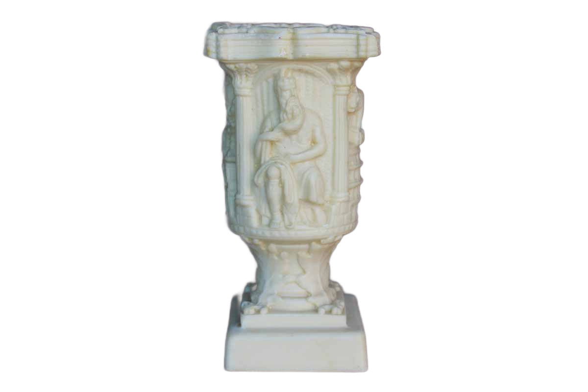Shallow Pedestal Container with Ornate Carvings of Rome