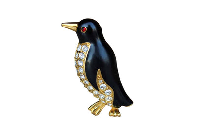 Enamel and Rhinestone Penguin Brooch