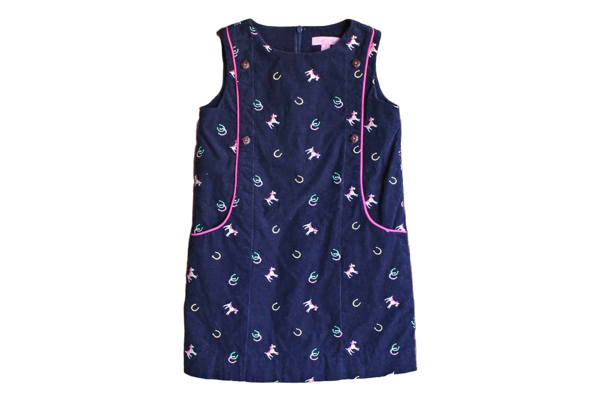 Lilly Pulitzer (USA) Sleeveless Shift Dress Decorated with Embroidered Horses and Horseshoes, Child Size 6